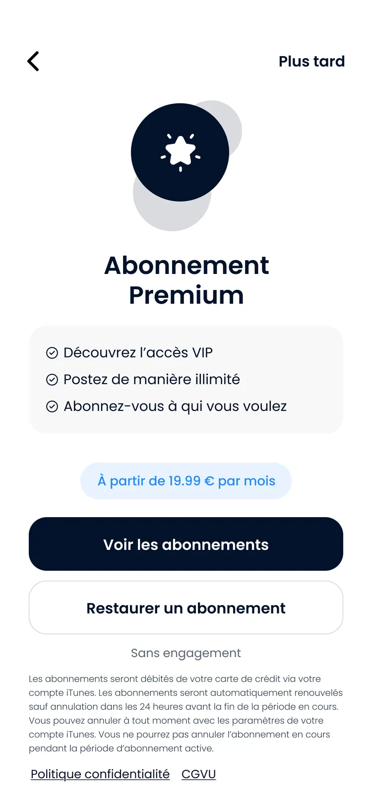 Maquette du package Abonnement